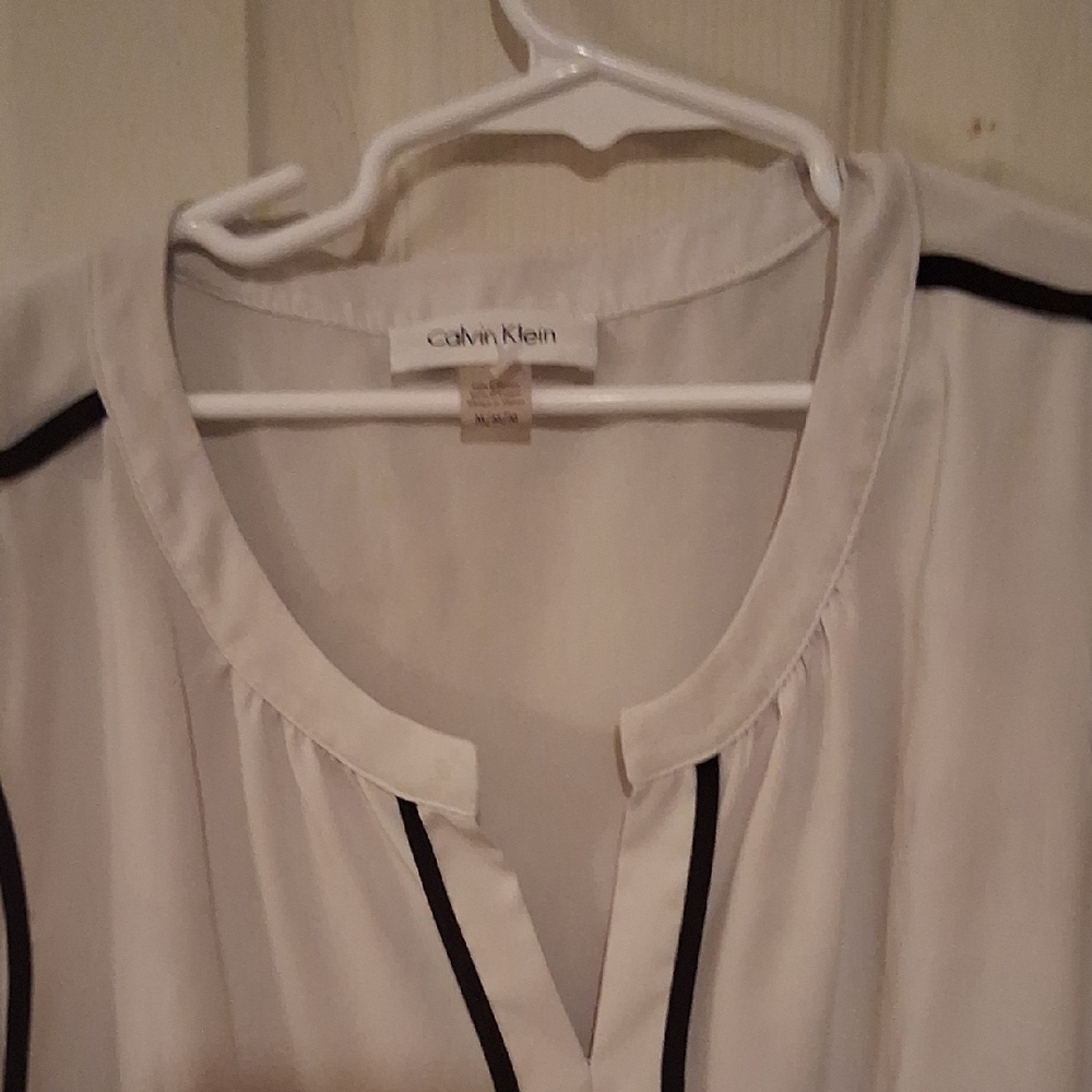 Calvin Klein Ivory Blouse with Dark Trim